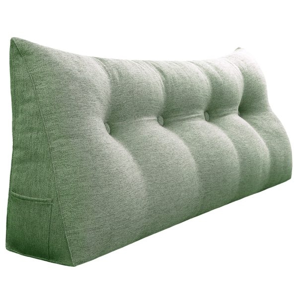 Buttoned Wedge Pillow Cushion Polyester And Linen Blend Fabric Green