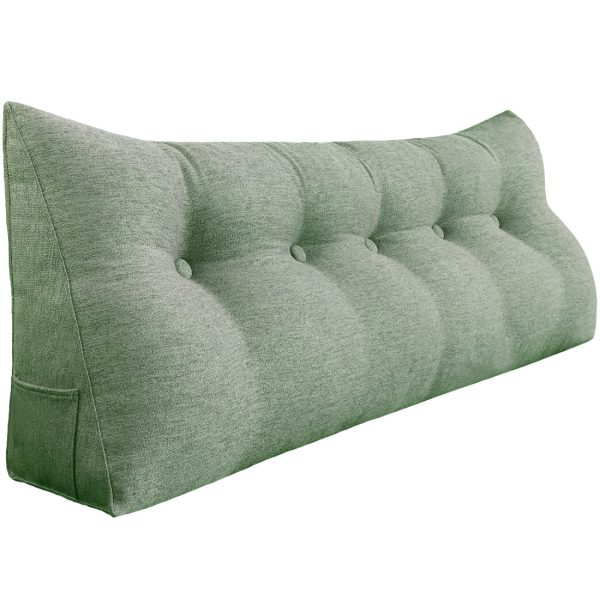 Buttoned Wedge Pillow Cushion Polyester And Linen Blend Fabric Green - Image 8