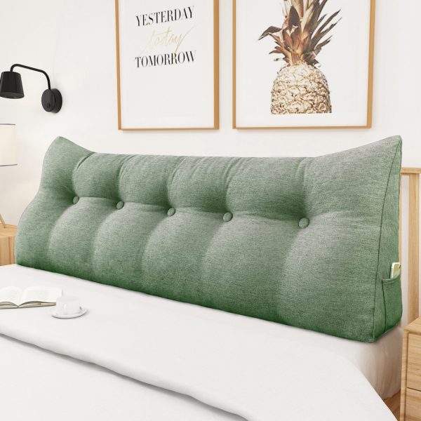 Buttoned Wedge Pillow Cushion Polyester And Linen Blend Fabric Green - Image 2