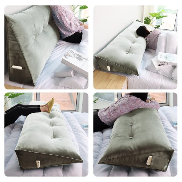 Buttoned Wedge Pillow Cushion Velvet Fabric Brown - Image 4