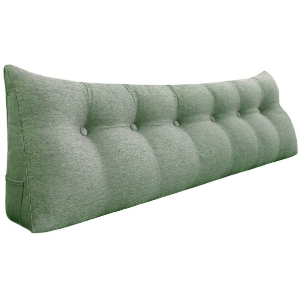 Buttoned Wedge Pillow Cushion Polyester And Linen Blend Fabric Green - Image 9