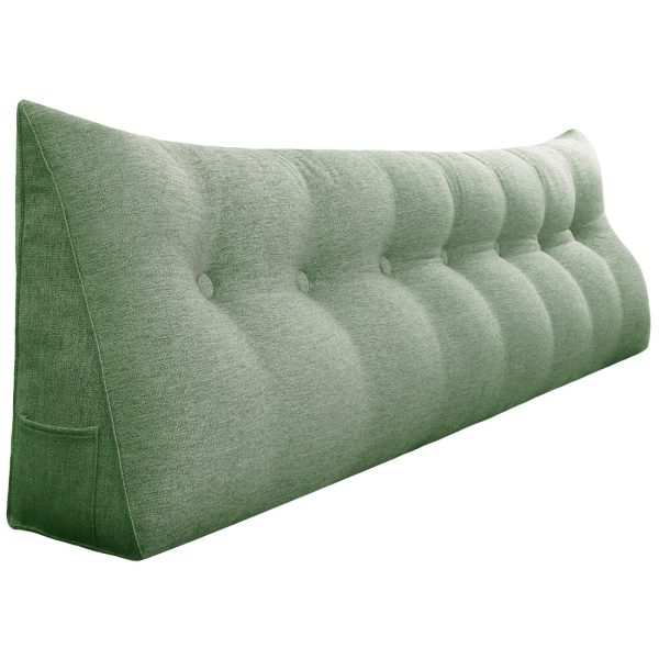 Buttoned Wedge Pillow Cushion Polyester And Linen Blend Fabric Green - Image 10
