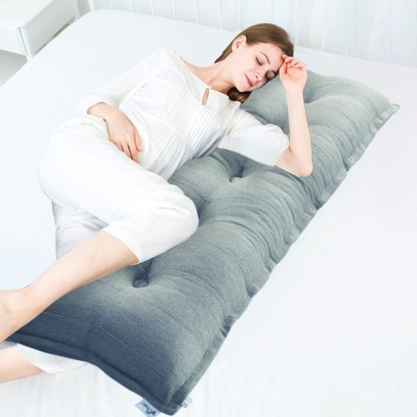 Buttoned Body Pillow Cushion Polyester And Linen Blend Fabric Gray - Image 4