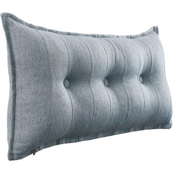 Buttoned Body Pillow Cushion Polyester And Linen Blend Fabric Gray