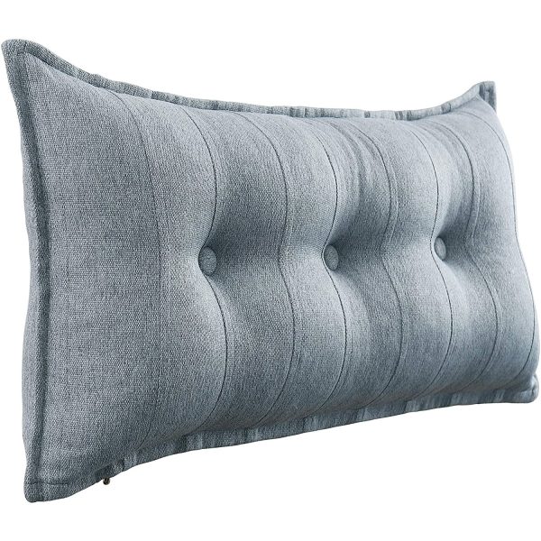 Buttoned Body Pillow Cushion Polyester And Linen Blend Fabric Gray