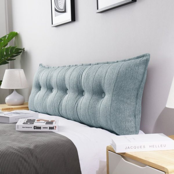 Buttoned Body Pillow Cushion Polyester And Linen Blend Fabric Gray - Image 12