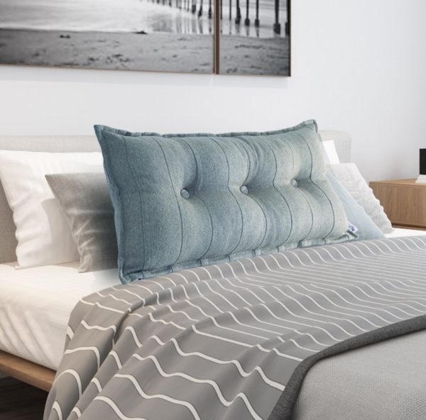 Buttoned Body Pillow Cushion Polyester And Linen Blend Fabric Gray - Image 6
