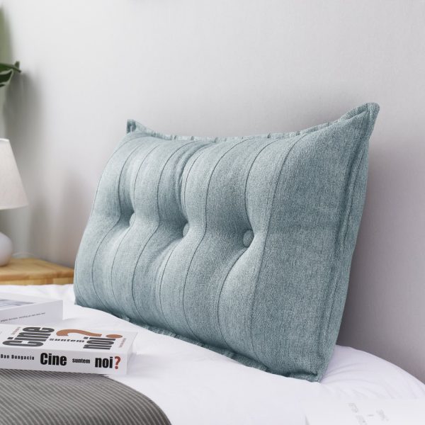 Buttoned Body Pillow Cushion Polyester And Linen Blend Fabric Gray - Image 9