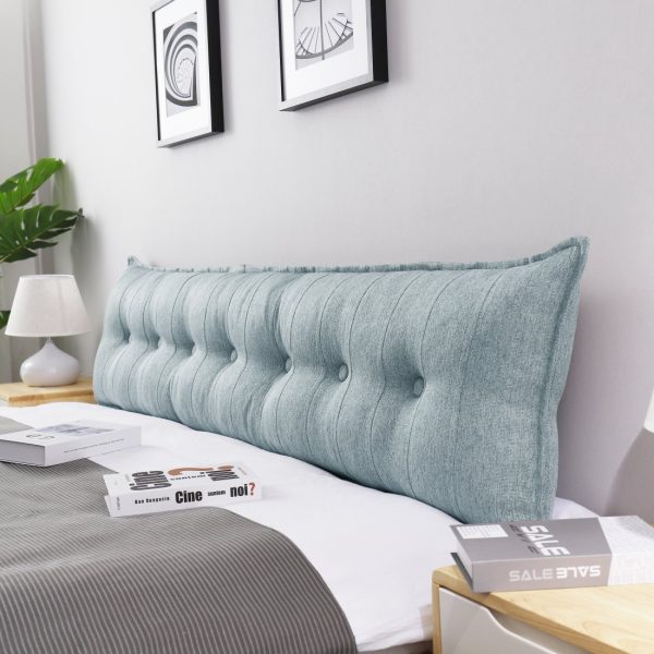 Buttoned Body Pillow Cushion Polyester And Linen Blend Fabric Gray - Image 13