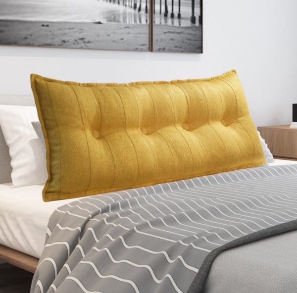 Buttoned Body Pillow Cushion Polyester And Linen Blend Fabric Yellow - Image 4