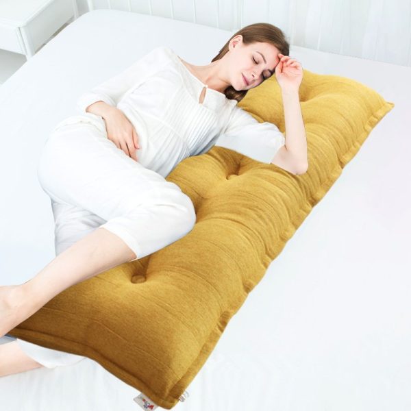 Buttoned Body Pillow Cushion Polyester And Linen Blend Fabric Yellow - Image 3