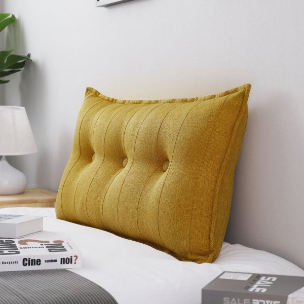 Buttoned Body Pillow Cushion Polyester And Linen Blend Fabric Yellow - Image 11