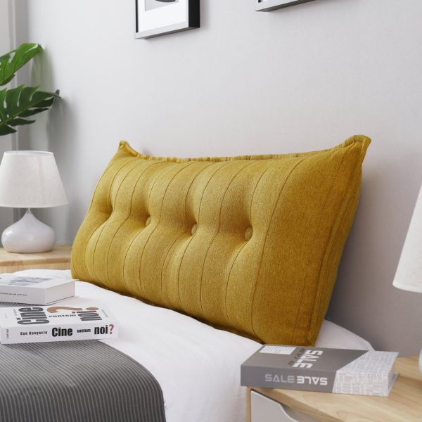 Buttoned Body Pillow Cushion Polyester And Linen Blend Fabric Yellow - Image 12