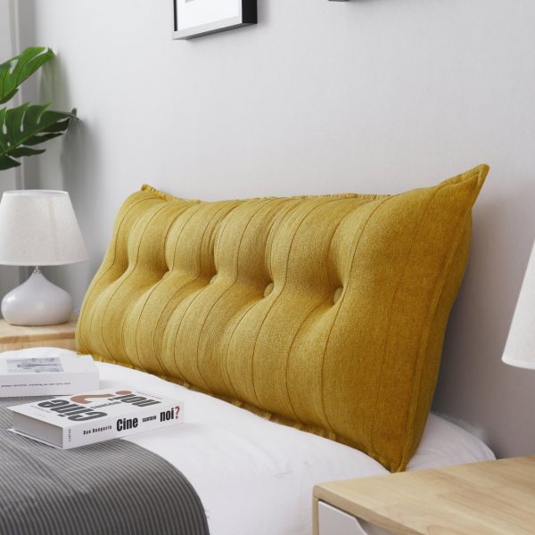 Buttoned Body Pillow Cushion Polyester And Linen Blend Fabric Yellow - Image 13