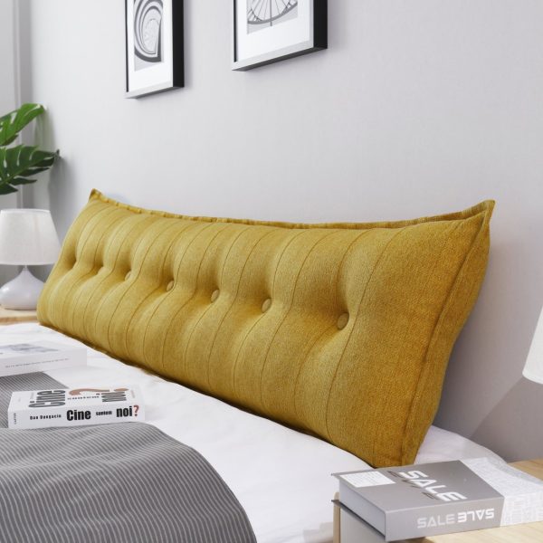 Buttoned Body Pillow Cushion Polyester And Linen Blend Fabric Yellow - Image 15