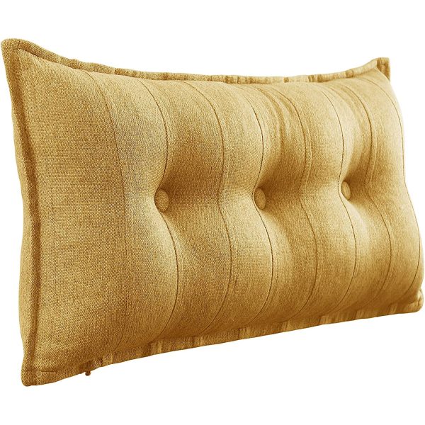 Buttoned Body Pillow Cushion Polyester And Linen Blend Fabric Yellow