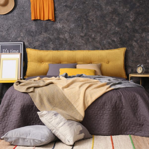 Buttoned Body Pillow Cushion Polyester And Linen Blend Fabric Yellow - Image 6