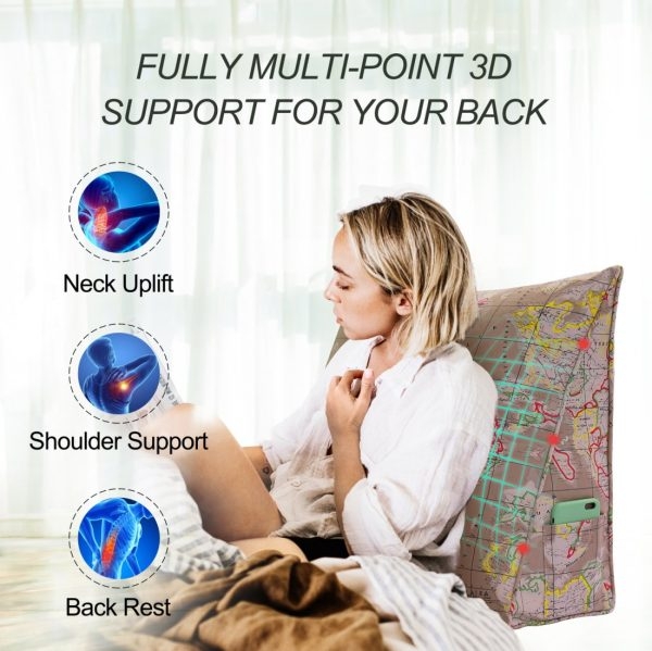 Reading Pillow Cushion Cotton Canvas Fabric Camel-colored Map - Image 2