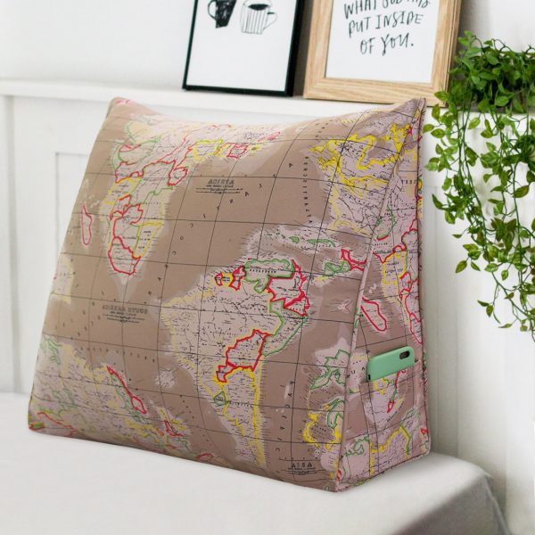 Reading Pillow Cushion Cotton Canvas Fabric Camel-colored Map - Image 3
