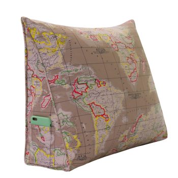 Reading Pillow Cushion Cotton Canvas Fabric Camel-colored Map