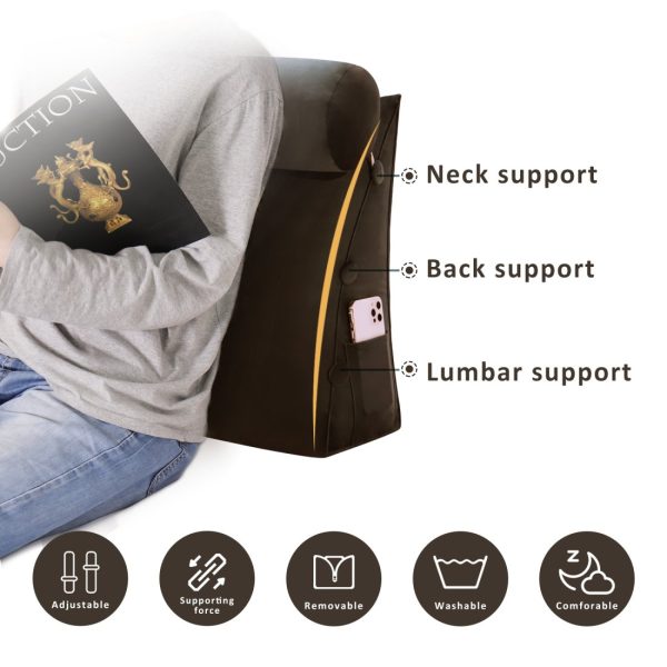 Detachable Neck Roll Reading Pillow Cushion Velvet Fabric Coffee Color - Image 3