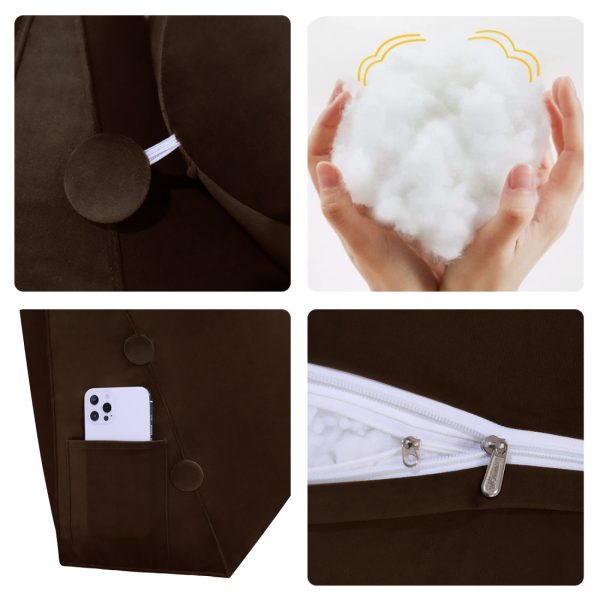 Detachable Neck Roll Reading Pillow Cushion Velvet Fabric Coffee Color - Image 6