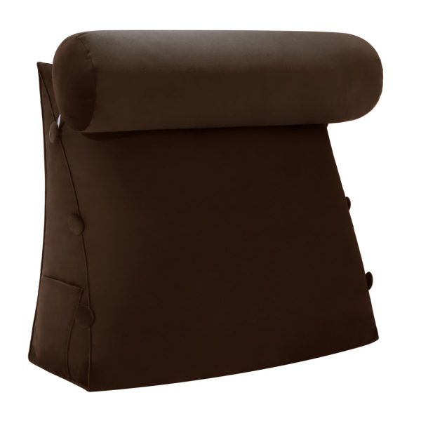 Detachable Neck Roll Reading Pillow Cushion Velvet Fabric Coffee Color - Image 7