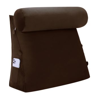 Detachable Neck Roll Reading Pillow Cushion Velvet Fabric Coffee Color
