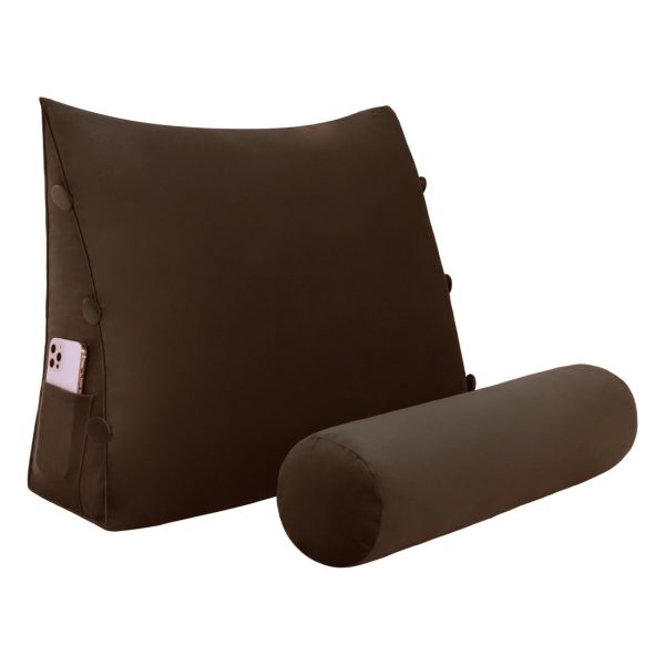 Detachable Neck Roll Reading Pillow Cushion Velvet Fabric Coffee Color - Image 2