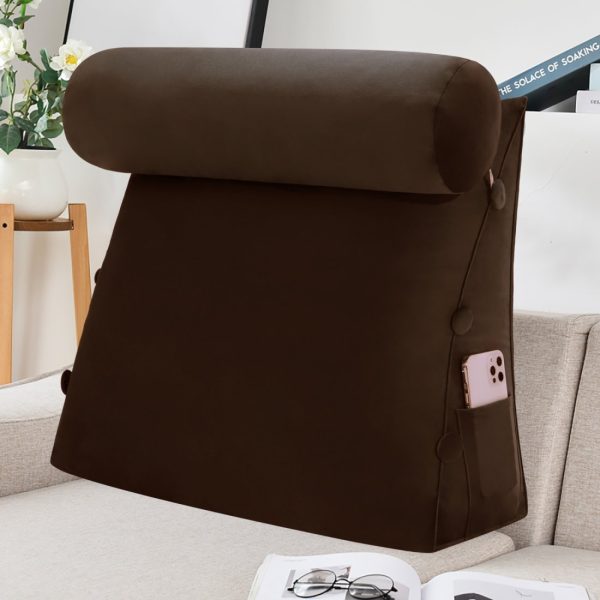 Detachable Neck Roll Reading Pillow Cushion Velvet Fabric Coffee Color - Image 5