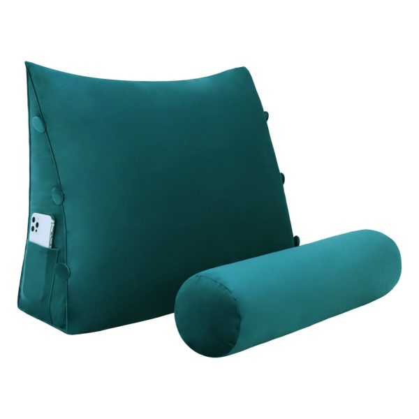 Detachable Neck Roll Reading Pillow Cushion Velvet Fabric Cyan - Image 2