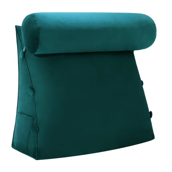 Detachable Neck Roll Reading Pillow Cushion Velvet Fabric Cyan - Image 7