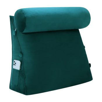 Detachable Neck Roll Reading Pillow Cushion Velvet Fabric Cyan