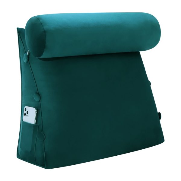 Detachable Neck Roll Reading Pillow Cushion Velvet Fabric Cyan