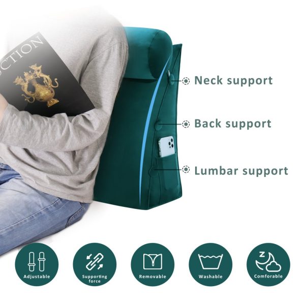 Detachable Neck Roll Reading Pillow Cushion Velvet Fabric Cyan - Image 3