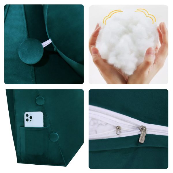 Detachable Neck Roll Reading Pillow Cushion Velvet Fabric Cyan - Image 6