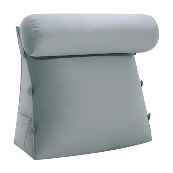 Detachable Neck Roll Reading Pillow Cushion Velvet Fabric Gray - Image 7