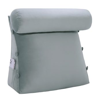 Detachable Neck Roll Reading Pillow Cushion Velvet Fabric Gray