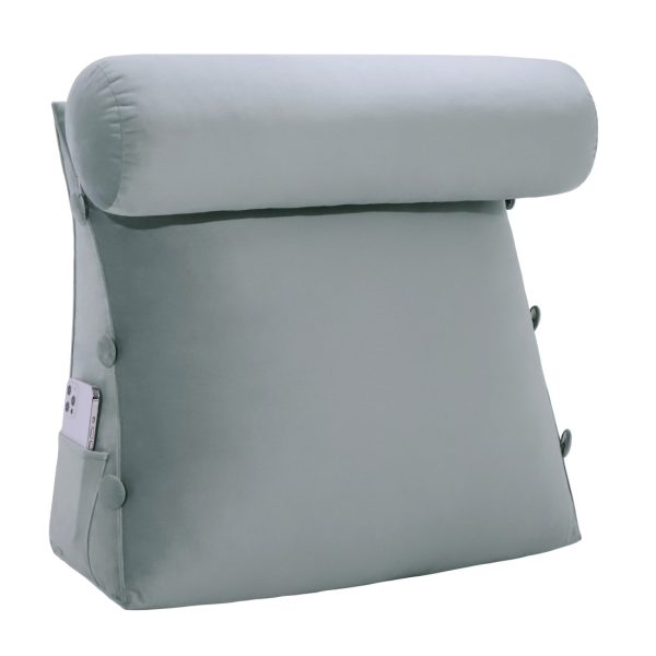 Detachable Neck Roll Reading Pillow Cushion Velvet Fabric Gray