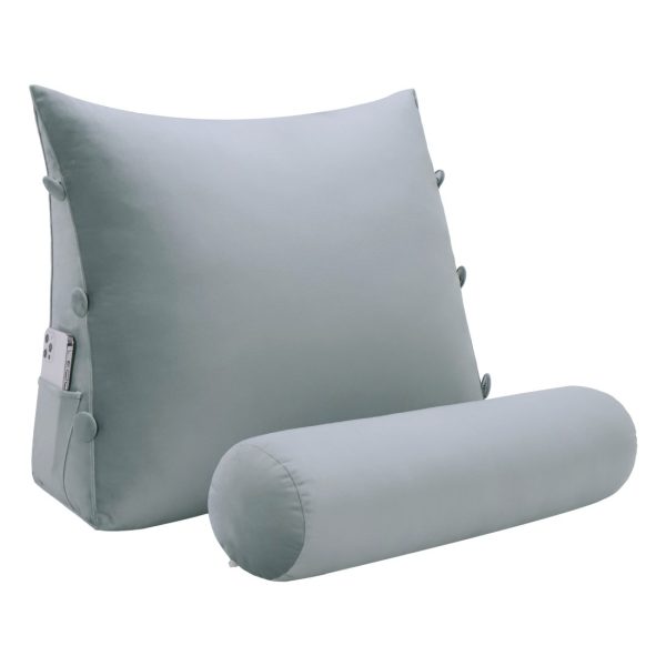 Detachable Neck Roll Reading Pillow Cushion Velvet Fabric Gray - Image 2