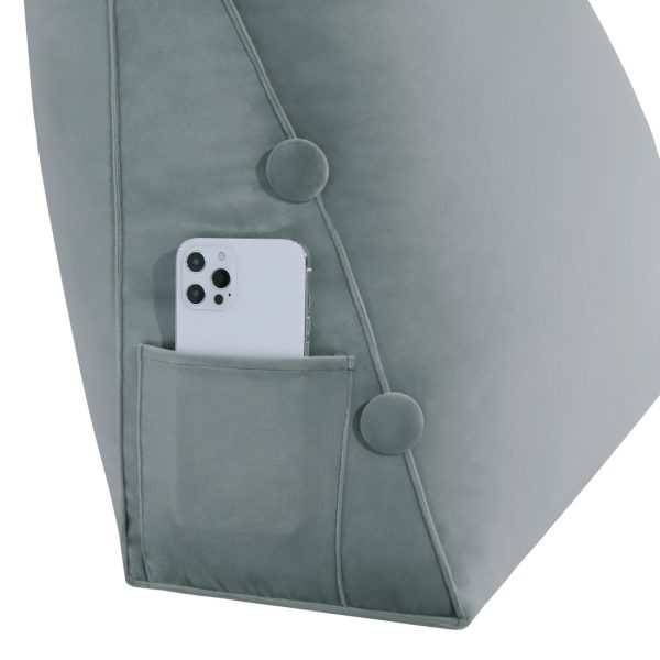 Detachable Neck Roll Reading Pillow Cushion Velvet Fabric Gray - Image 10