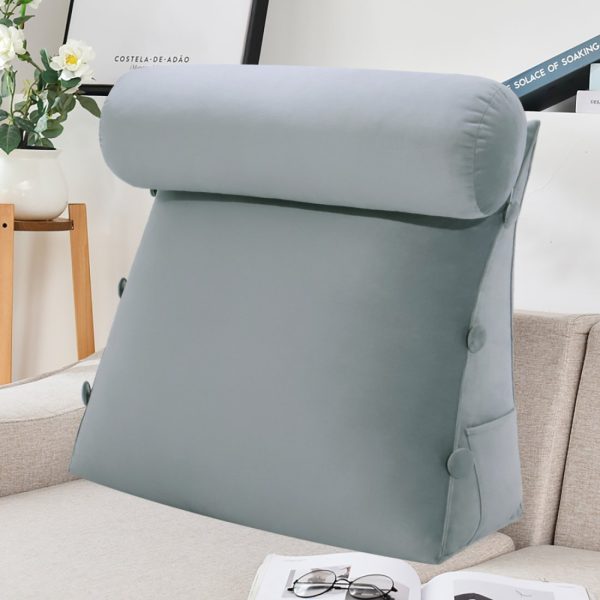 Detachable Neck Roll Reading Pillow Cushion Velvet Fabric Gray - Image 5