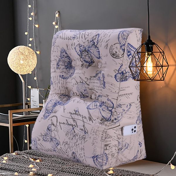 Buttoned Reading Pillow Cushion Cotton Canvas Fabric Blue Butterfly - Image 2