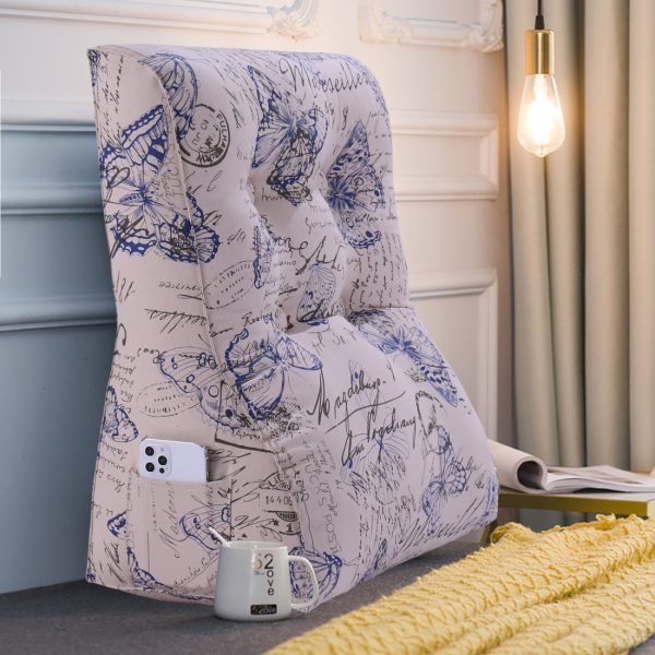 Buttoned Reading Pillow Cushion Cotton Canvas Fabric Blue Butterfly - Image 4