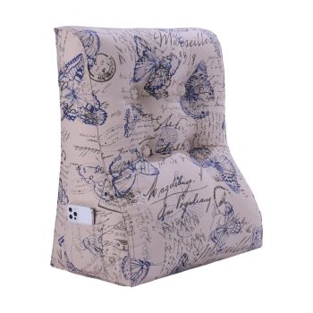 Buttoned Reading Pillow Cushion Cotton Canvas Fabric Blue Butterfly