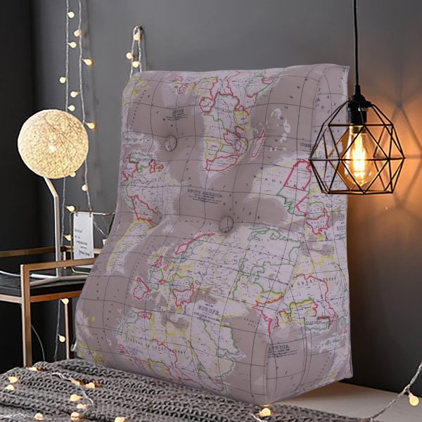 Buttoned Reading Pillow Cushion Cotton Canvas Fabric Camel-colored Map - Image 2