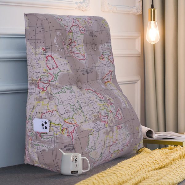 Buttoned Reading Pillow Cushion Cotton Canvas Fabric Camel-colored Map - Image 4