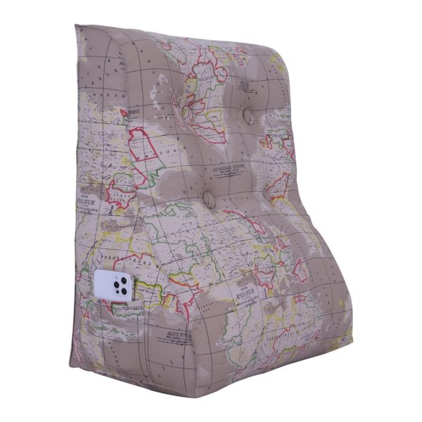 Buttoned Reading Pillow Cushion Cotton Canvas Fabric Camel-colored Map