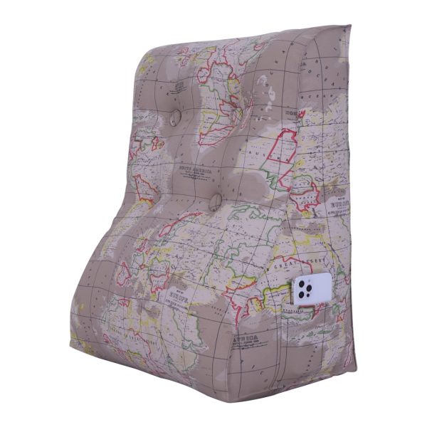 Buttoned Reading Pillow Cushion Cotton Canvas Fabric Camel-colored Map - Image 6