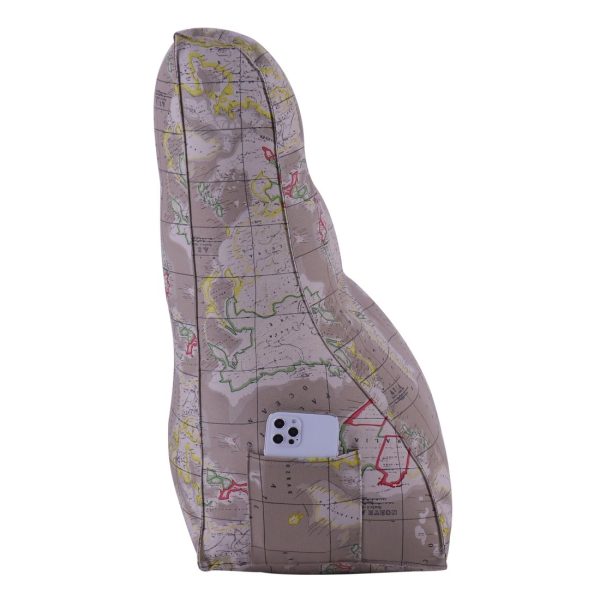 Buttoned Reading Pillow Cushion Cotton Canvas Fabric Camel-colored Map - Image 5